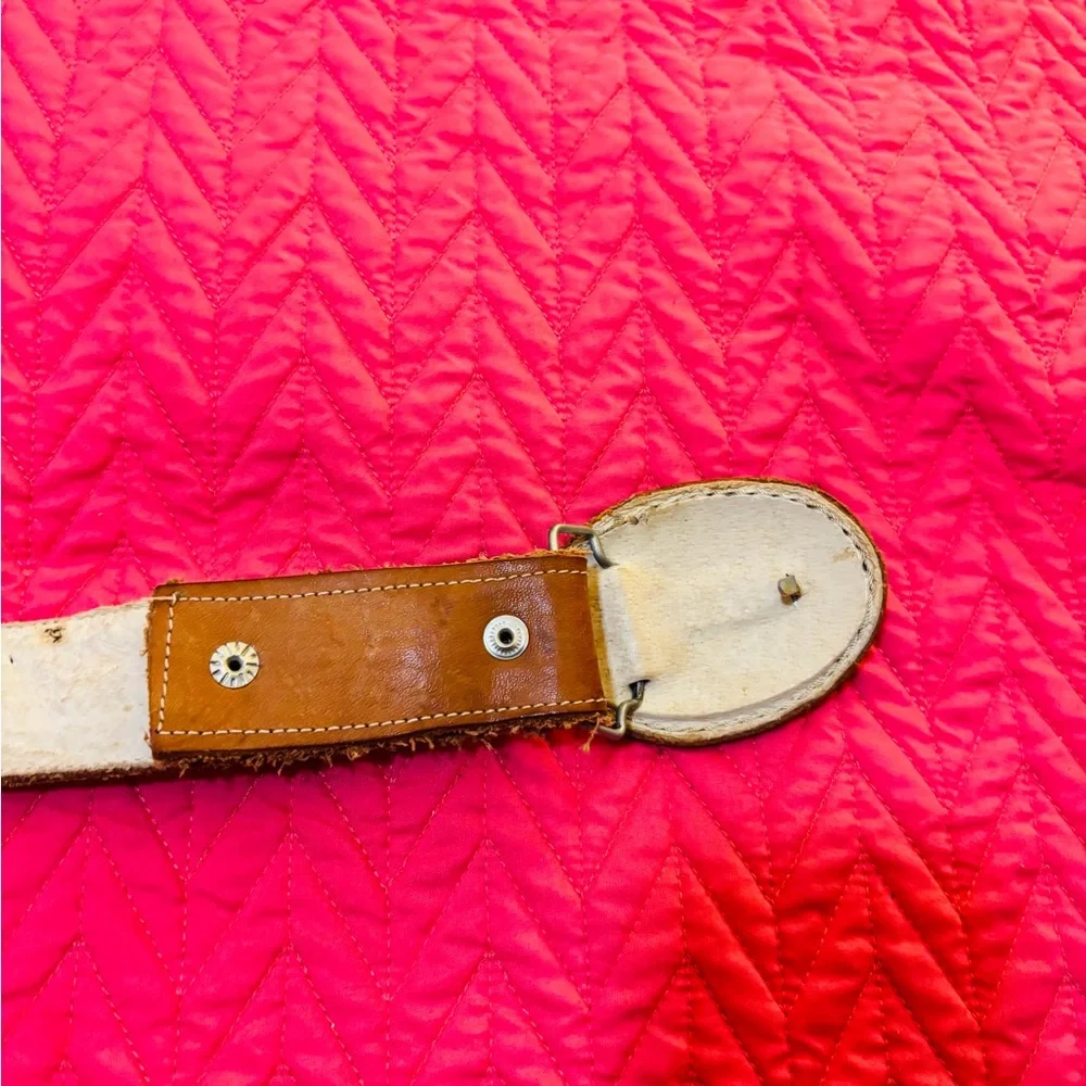 VINTAGE HANDMADE Genuine Leather Brown Belt with Embroidered Horse White Accents